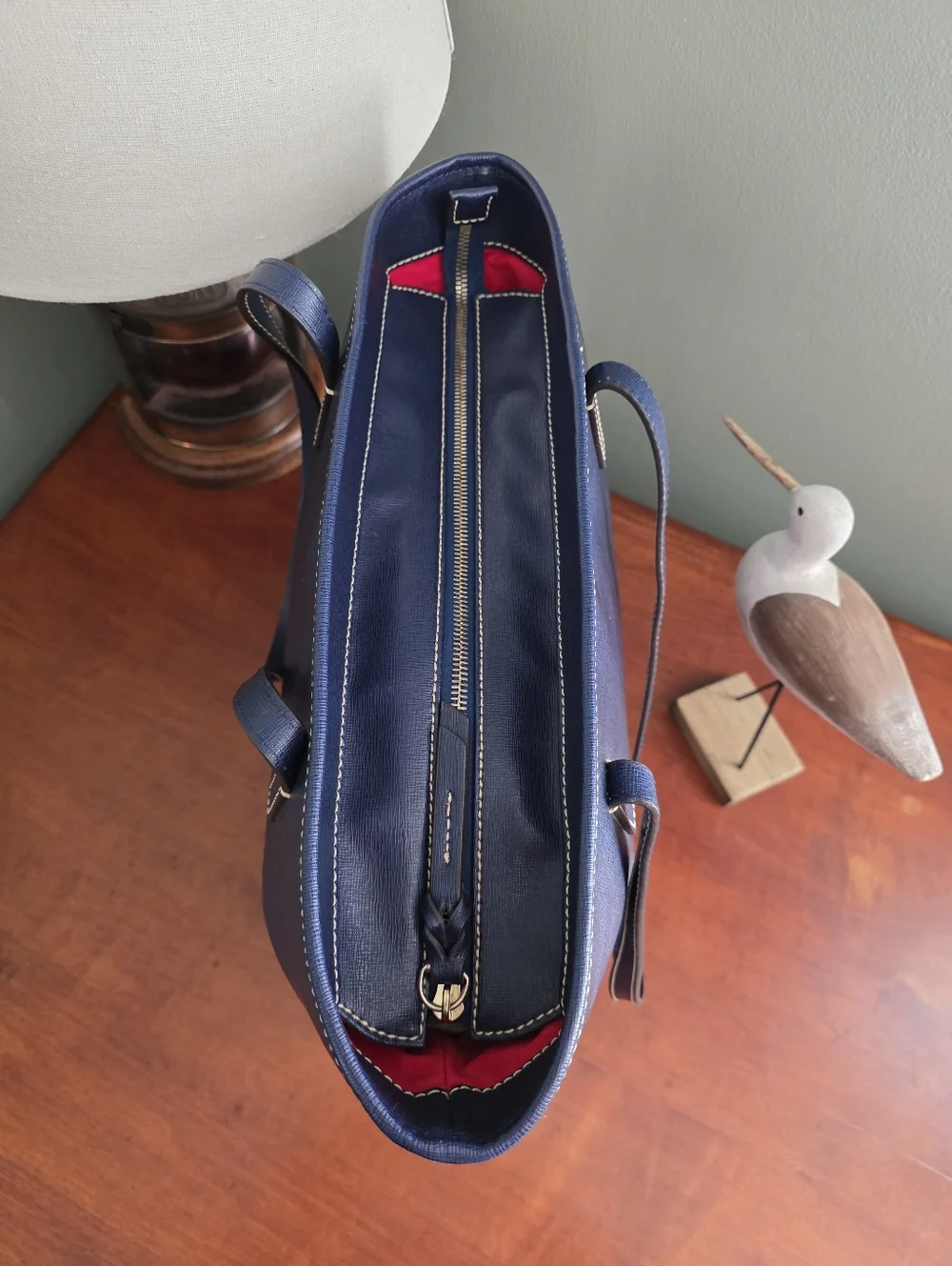 Dooney & Bourke Large Navy Blue Leather Shopper Tote Bag